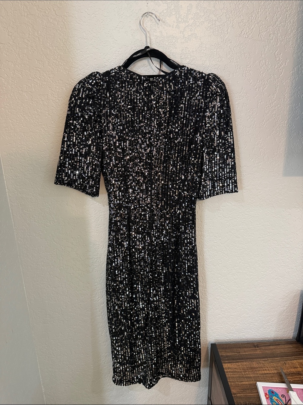 Calvin Klein Black Sequin Deep V Cocktail Dress - Picture 4 of 4